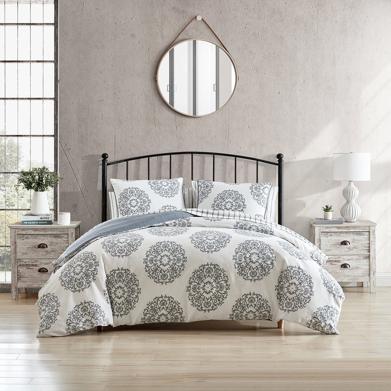 Stone Cottage - King Duvet Cover Set, Reversible Cotton Sateen Bedding with Matching Shams, Ideal Bedding Set (Bristol Grey, King) - Image 1